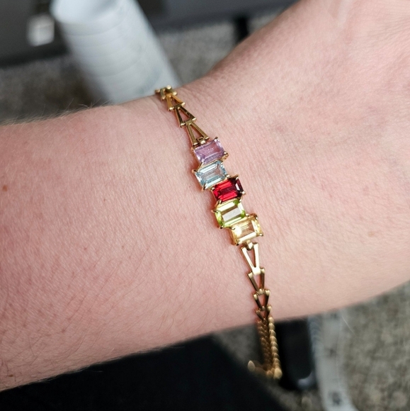14k gemstone bracelet! Genuine citrine, peridot, garnet, blue topaz, and amethys - Picture 13 of 13